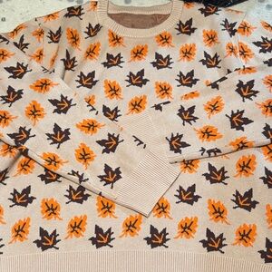 Tan and Orange Leaf Pattern Sweater